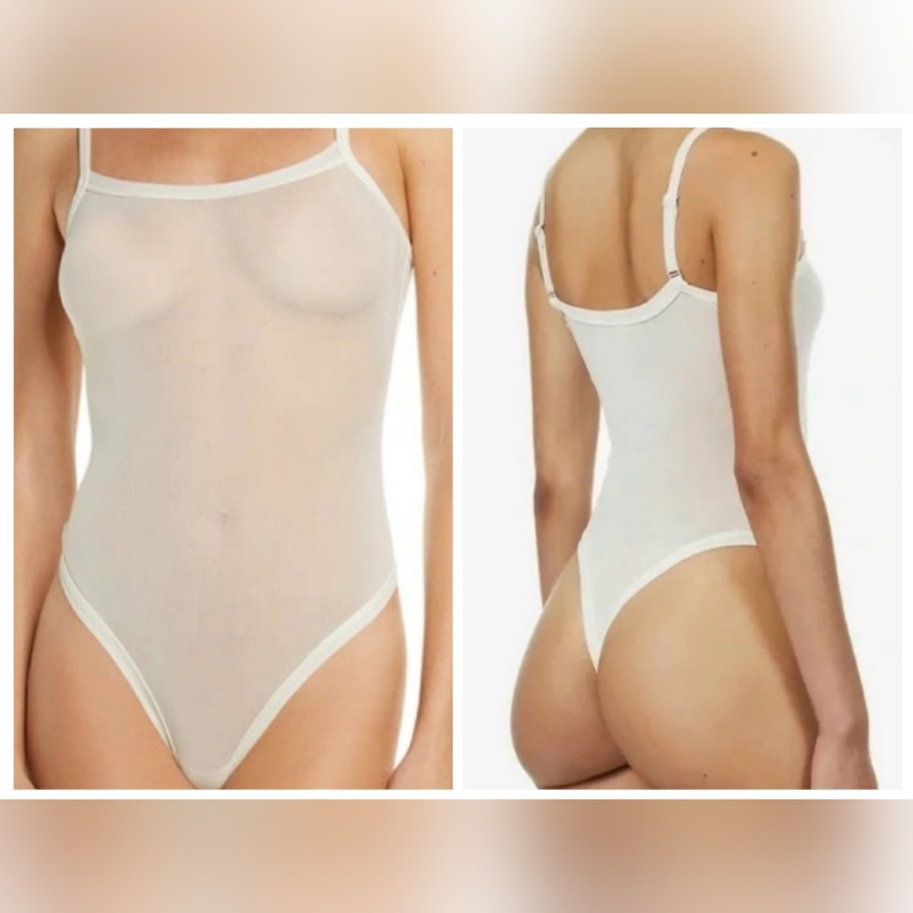 Skims Summer Mesh Strappy Bodysuit in Bone/ M/ NWT